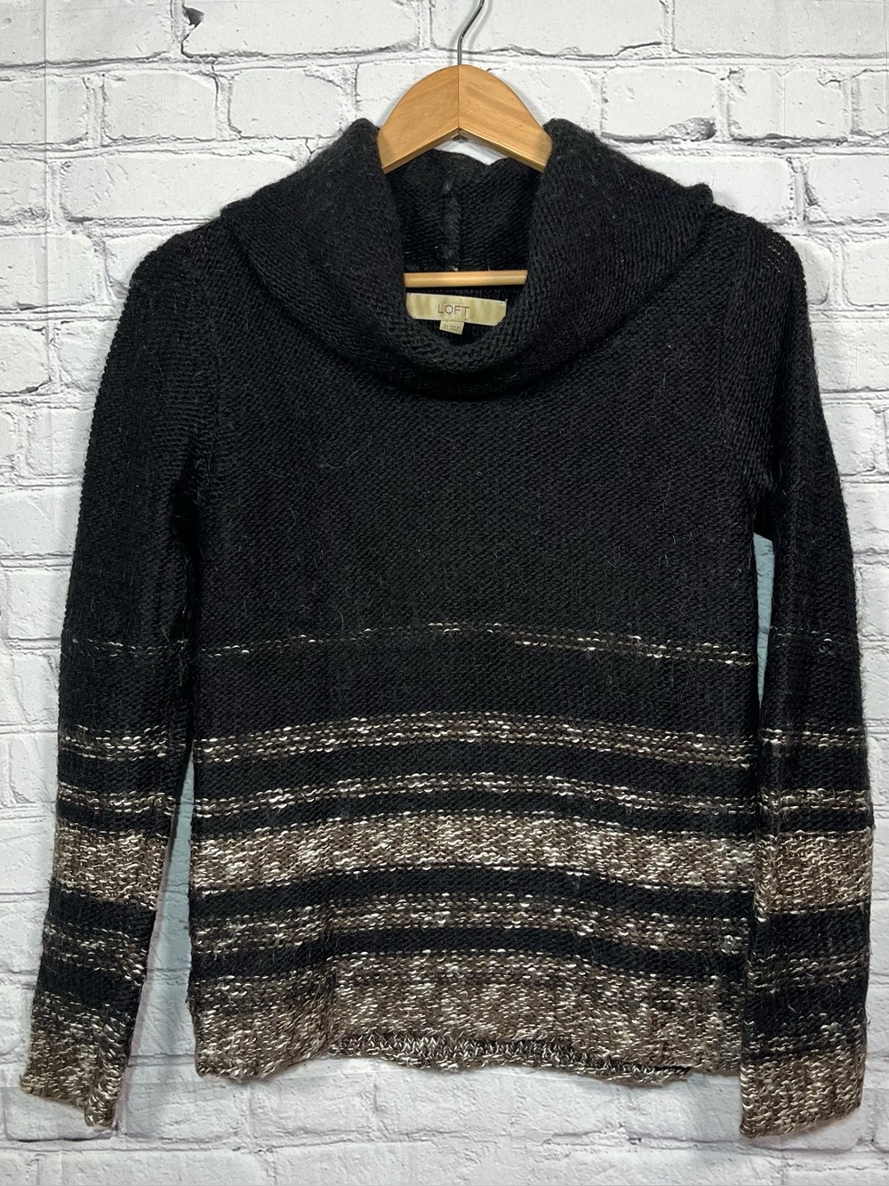 Loft Size Cowl Neck Alpaca Wool Sweater Womens Size XS Black Striped